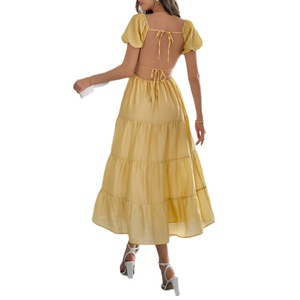 2025เดรสลำลองทรงเอไลน์ยุโรปอเมริกัน, เดรสเอวเข้ารูปทรงเอกระโปรงบานพิมพ์ลายดิจิตอลผ้าเนื้อละเอียดสำหรับปาร์ตี้กลางวันฤดูร้อน - Product Image 3