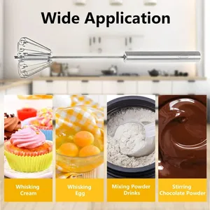 Fouet mélangeur manuel portable en acier inoxydable avec fonction auto-tournante pour la crème, ustensile de cuisine - Product Image 3