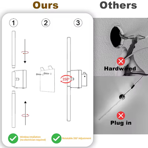 Juego de 2 apliques de pared recargables clásicos Jpungsun, luces de pared inalámbricas con pilas para dormitorio, lámparas de pared modernas - Product Image 6