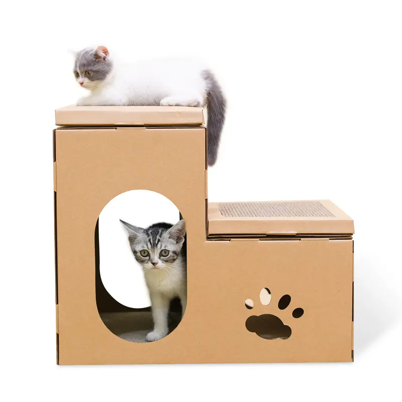 Giocattolo per la macinazione dell'artiglio del gatto rispettoso dell'ambiente casa pieghevole in cartone per tiragraffi per gatti con combinazione a doppia scala