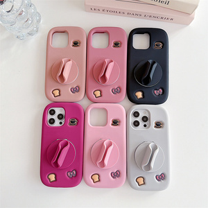 Funda de silicona con diseño de brillo labial y lazo para iPhone 17 16 15 Pro Max, soporte para café, espejo y tinte labial/bálsamo - Product Image 6