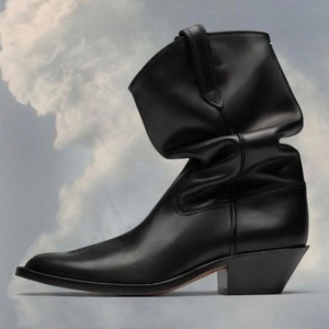 Bottes de cowboy occidentales mi-mollet en cuir véritable de qualité supérieure pour femme, à bout fendu, talon bloc froissé, pour l'équitation - Product Image 4