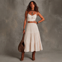 Ensemble de vêtements pour femmes, boutique de vêtements pour femmes, tenue décontractée, haut court sans manches à bretelles spaghetti et jupe longue, ensemble de 2 pièces