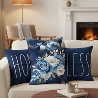 Housses de coussin décoratives Kongyu Home Textiles à motif floral bleu avec lettres, ensemble de housses de coussin pour salon, canapé, chaise