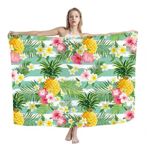 Plus Size Sarongs Custom Pineapple Print Sarongs Hawaiian Hibiscus Floral Print Pareo Beachwear Swimsuit Cover Ups Bikini Wrap