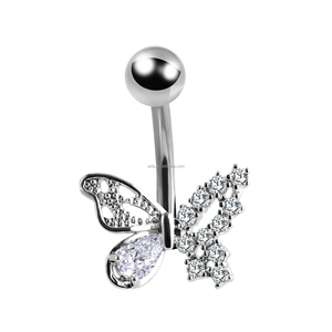 Anello da <span class=keywords><strong>ombelico</strong></span> in acciaio inossidabile con zirconi a forma di farfalla, placcato <span class=keywords><strong>argento</strong></span>/oro, gioiello per <span class=keywords><strong>piercing</strong></span>, anello per <span class=keywords><strong>ombelico</strong></span> per matrimonio - Product Image 1