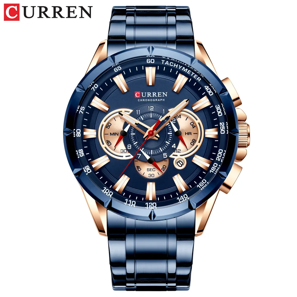 CURREN 8363 Blue Men's Watch Chronograph Stainless Steel Belt Watch For Man 3atm Water Resistant relojes curren
