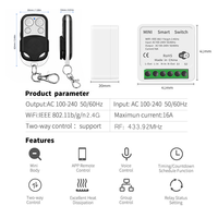 Módulo de Interruptor de Relé SIXWGH WiFi+RF433 Tuya Smart Life de 16A con Control Remoto de 4 Canales, Control por Voz con Google Home y Alexa, Hogar Inteligente