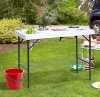 Table de nettoyage de poisson pliable en HDPE blanc robuste avec évier pour barbecue en plein air