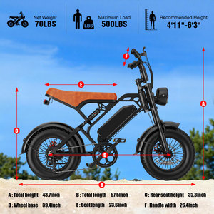 Bicicleta Eléctrica Plegable Estilo Vintage con Motor Trasero sin Escobillas de Litio para Exploradores de Montaña, Neumáticos Gruesos 16x4, 500W de Potencia, 28MPH, Disponible en Almacén Local - Product Image 5