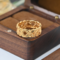 18K Vergulde Leaf Flower Band Ring voor Vrouwen Hollow Weave Finger Ring Bague Fleur Feuille Mode-sieraden Huwelijkscadeau
