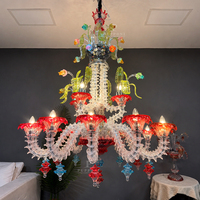 Lustre en verre floral multicolore de luxe avec cadre métallique, luminaire suspendu pour grand salon