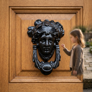 Timbre de puerta victoriano de hierro fundido negro con anillo, estilo antiguo, herrajes exteriores - Product Image 3