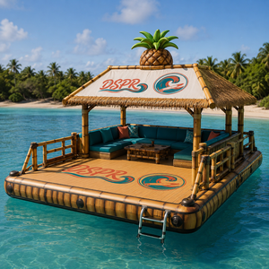 <span class=keywords><strong>Cabaña</strong></span> Tiki Flotante Inflable con Techo de Paja de Piña, Sofás Curvos Acolchados y Barra para Relajarse en el Agua de un <span class=keywords><strong>Lago</strong></span> Tropical Tranquilo - Product Image 1