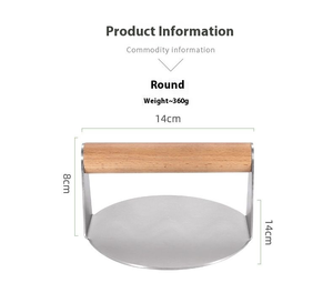 Presse à hamburgers en acier inoxydable de 5,5 pouces, presse à griller ronde, accessoires pour gril plat, outil pour le bacon, presse à hamburgers de 1,5 mm - Product Image 2