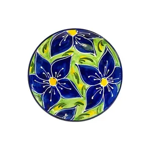 8英寸手绘蓝花图案陶瓷纪念品盘