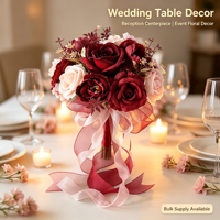 Bouquet de mariée pastoral avec roses artificielles roses, pivoines en soie et ruban – Décoration pour mariage en extérieur, demoiselles d'honneur et séances photo