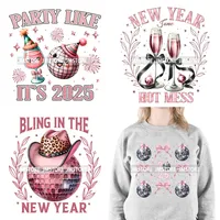 Pink Cheer New Year Eve 2025 Disco Ball Coquette Bow Christmas Party Iron On DTF Transfer ticker Prêt à appuyer pour sweat-shirt