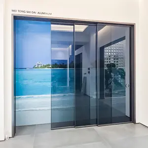 Alumínio interior slide portas entrada vidro estreito slim frame alumínio porta deslizante