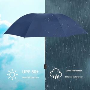Grand parapluie pliant manuel noir pour homme, renforcé, épaissi, coupe-vent, design minimaliste, double usage soleil/pluie, idéal comme cadeau d'affaires - Product Image 4