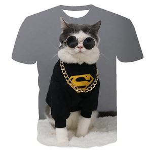 T-shirt pour <span class=keywords><strong>chat</strong></span> <span class=keywords><strong>Simon</strong></span>'s en vente chaude, personnalisé, mignon, imprimé en 3D avec un animal, en polyester/coton tricoté, confortable et élégant - Product Image 1
