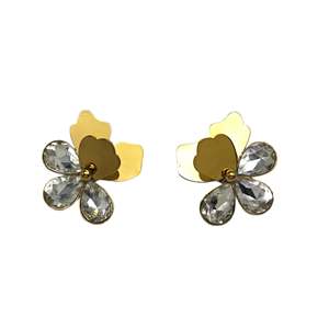 Fashion <b>Stud</b> <b>Earrings</b> 316L Stainless Steel PVD Gold Plating <b>Crystal</b> Flower Design For Women - Product Image 1