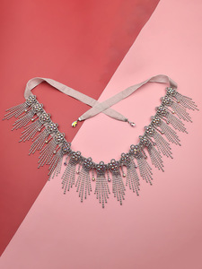 Accessori per Danza del Ventre Orientale, Cintura con Strass AB Argento e Fiori di Prugna, Frange per Ballerine del Ventre Adulte - Product Image 1