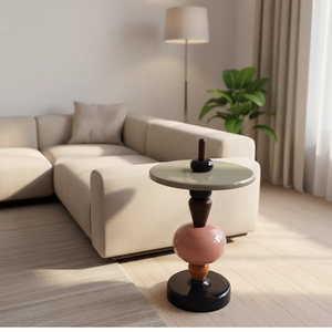 Table d'appoint de style nordique moderne avec des décorations en forme de hawtes confites |   Table d'appoint ronde artistique multicolore pour un intérieur créatif - Product Image 5