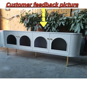 Meuble TV moderne blanc <span class=keywords><strong>2026</strong></span> avec portes en verre cintrées, <span class=keywords><strong>console</strong></span> multimédia style crème français pour salon, tables TV - Product Image 6