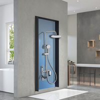 Ensemble de douche mural de luxe élégant en laiton chromé, design à levage infini, mitigeur chaud/froid, jet de pluie massant poli