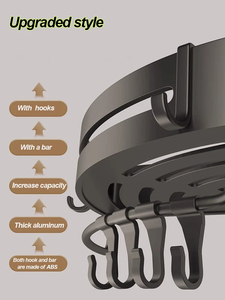 Estante de esquina de baño de aluminio con gancho de plástico, barra de toalla, sin taladro, estante de almacenamiento de ducha montado en la pared, organizador de espacio - Product Image 5