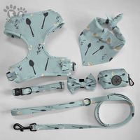 Conception de mode adorable fleur collier pour animaux de compagnie laisse douce respirante pour chiot gilet en maille rembourrée harnais pour chien avec étiquette personnalisée