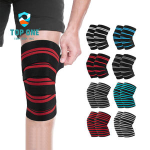 Top One Powerlifting Genou Bandage Wraps Support de gymnastique antidérapant pour l'haltérophilie Squat Musculation Printemps Coude Genouillères - Product Image 1