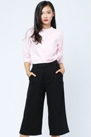 Fabricant ODM/OEM – Pantalon Culotte Femme Décontracté Tissé à Jambes Larges, Taille Mi-Haute Élastique, Teint en Pièce, Coupe Droite Courte – 65%