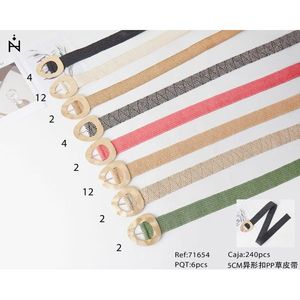 Cintura in paglia PP con fibbia irregolare da 5 cm per donna, accessorio moda per la vita. - Product Image 1