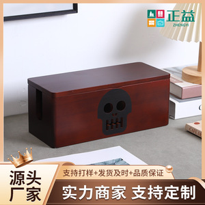 Caja organizadora de cables de escritorio de madera maciza de 35L con diseño de calavera para routers, regletas y enchufes - Product Image 5
