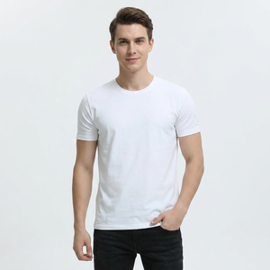 Camiseta Blanca de Manga Corta para Hombre, Cuello Redondo, Corte Regular, Algodón Jersey, Color Sólido Informal - Product Image 1