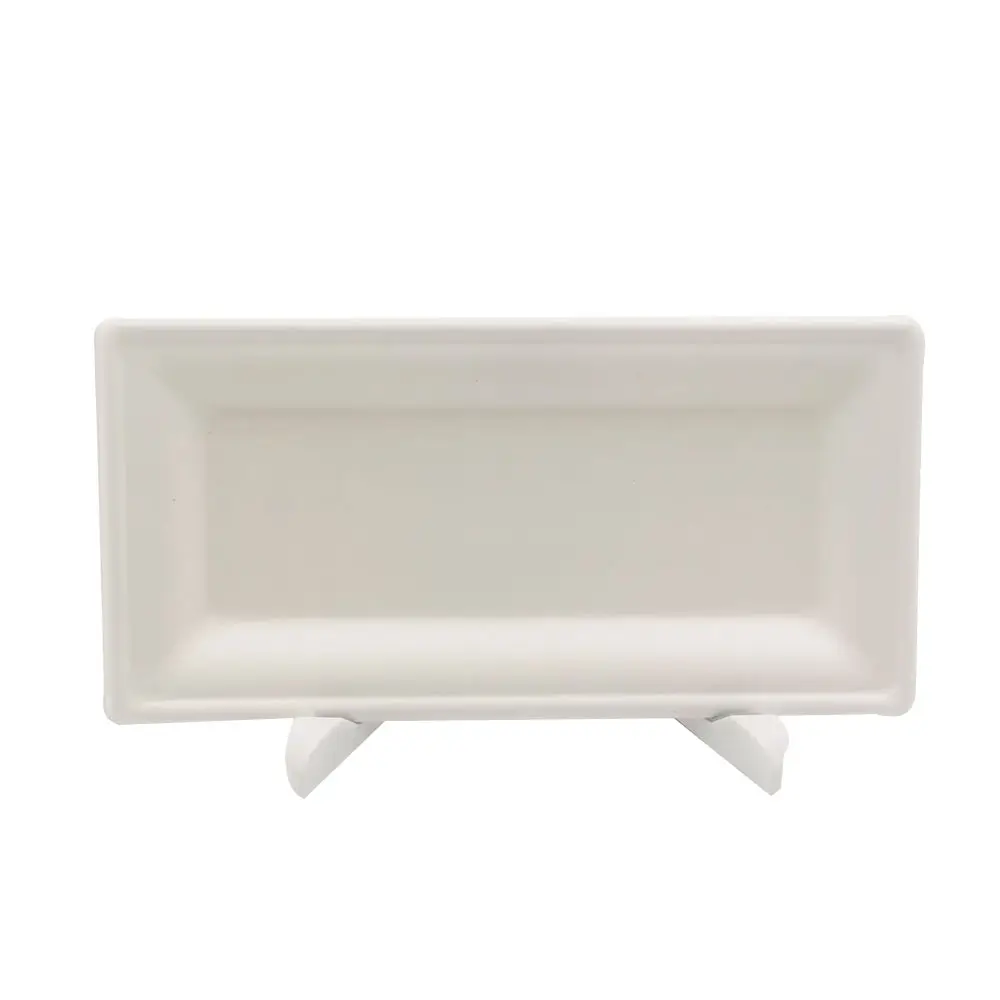 Compostable Eco-friendly Disposable Food Trays Sugarcane Fiber Paper Pulp Rectangle Plate