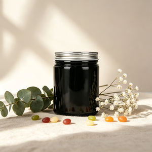 Pot en verre noir à large ouverture de 230 ml et 250 ml pour capsules de compléments alimentaires et produits vitaminiques - Product Image 3