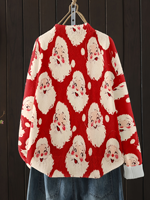 Suéter Navideño para Mujer con Estampado de Muñeco de Nieve y Árbol, Cuello Redondo, Transferencia Térmica, Personalizado para Uso Diario Informal y Festivo