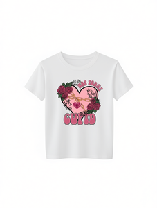 T-shirt stampata Cupid Heart Rose Chain Lock da donna, girocollo, manica corta, in cotone, vestibilità ampia, casual, per tutte le stagioni - Product Image 1