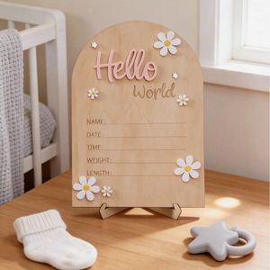 Carte de souvenir de croissance pour bébé en bois 'Bonjour <span class=keywords><strong>le</strong></span> <span class=keywords><strong>Monde</strong></span>' pour nourrissons, motif marguerites, style neutre, pour fête de bienvenue <span class=keywords><strong>du</strong></span> bébé - Product Image 2