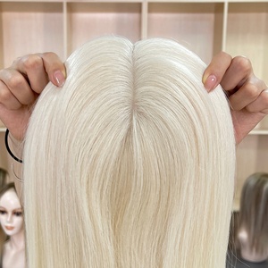 Base en soie 5*5 # Topper de <span class=keywords><strong>cheveux</strong></span> Remy <span class=keywords><strong>blond</strong></span> <span class=keywords><strong>clair</strong></span> 60 pour femmes, pièce de <span class=keywords><strong>cheveux</strong></span> européenne douce et lisse pour femmes blanches - Product Image 3