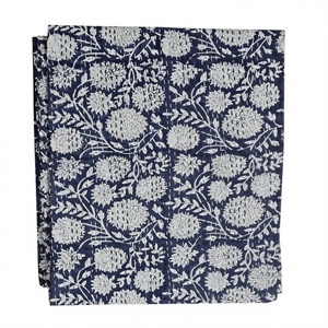 Handcrafted handmade Navy Blue Floral Printed Cotton <b>Quilt</b> Home Decor All Season Breathable Woven <b>Bedspread</b> - Product Image 1