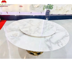 Fendy sang trọng quartzit đá ăn uống thiết lập tùy chỉnh bằng đá cẩm thạch trắng bảng <span class=keywords><strong>Top</strong></span> phổ biến Picasso đá cẩm thạch centreble bàn ăn xoay - Product Image 3