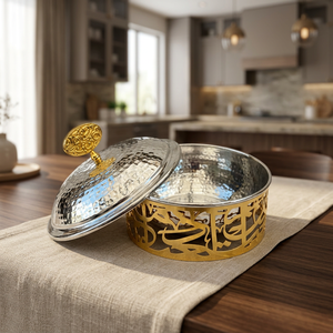 Casserole ronde de style oriental en métal avec couvercle en acier inoxydable, extérieur poli, design durable pour cuisinières à gaz et à induction - Product Image 5