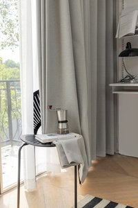 Kain gorden Linen poliester gelap tinggi, kain tirai warna abu-abu muda untuk ruang tamu Hotel kamar tidur jendela - Product Image 4