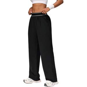 Pantalon de survêtement large pour femme, taille haute élastique, décontracté, ample, avec poches, en tissu tricoté respirant - Product Image 4