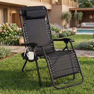 Ensemble de meubles de jardin inclinables Uplion, chaise longue zéro gravité <span class=keywords><strong>avec</strong></span> oreillers et plateaux porte-gobelets - Product Image 1