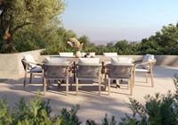 Ensemble de salle à manger moderne en teck avec cadre en corde à tisser chaises de jardin en teck massif avec ensemble de table